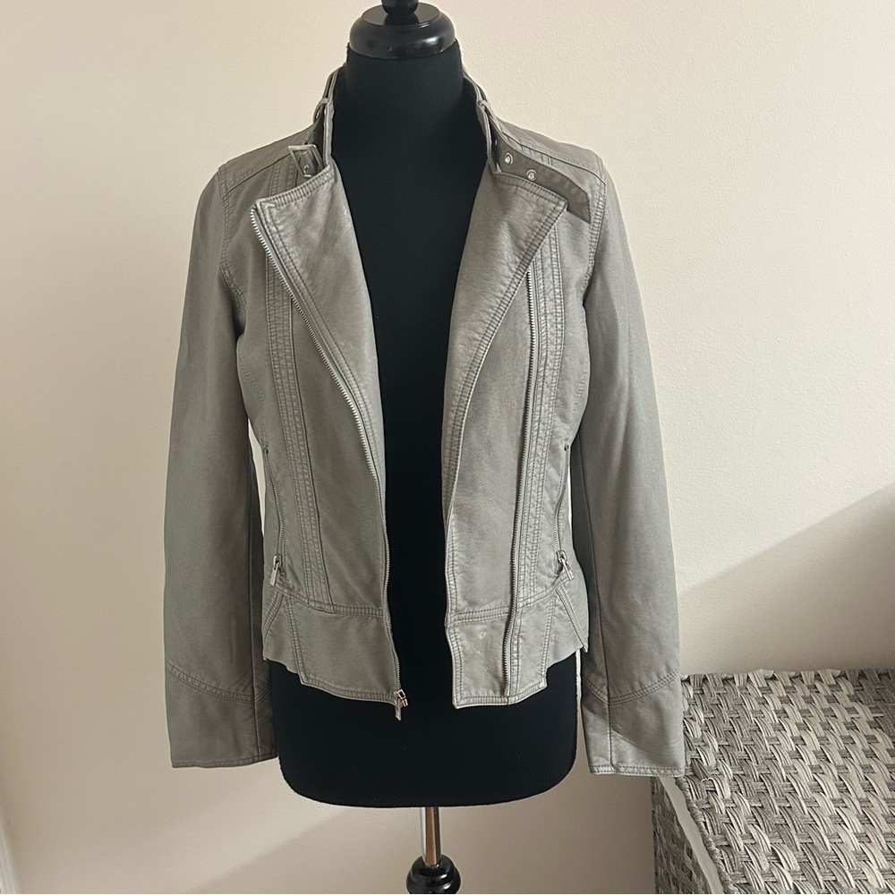 Black Rivet Faux Leather Ladies Moto Jacket, Grey , Size S, Vintage - Picture 5 of 16